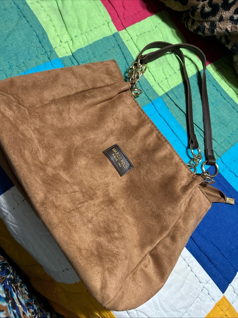Marc O'Polo Brown Suede Messenger Bag with Gold Hardware